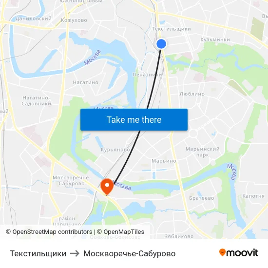 Текстильщики to Москворечье-Сабурово map