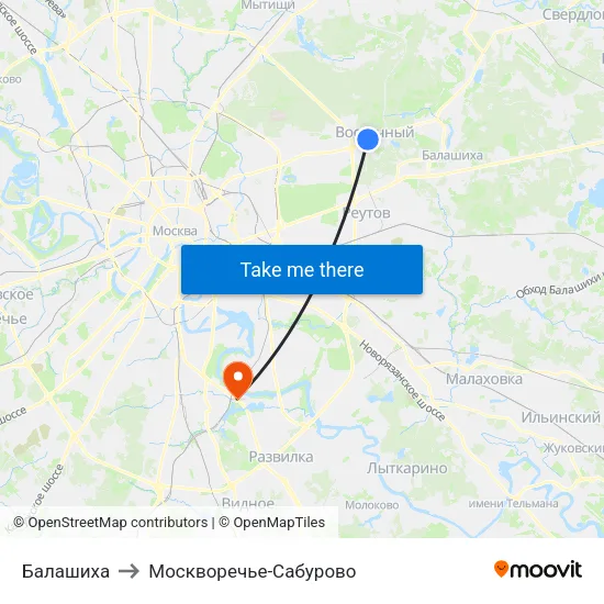 Балашиха to Москворечье-Сабурово map