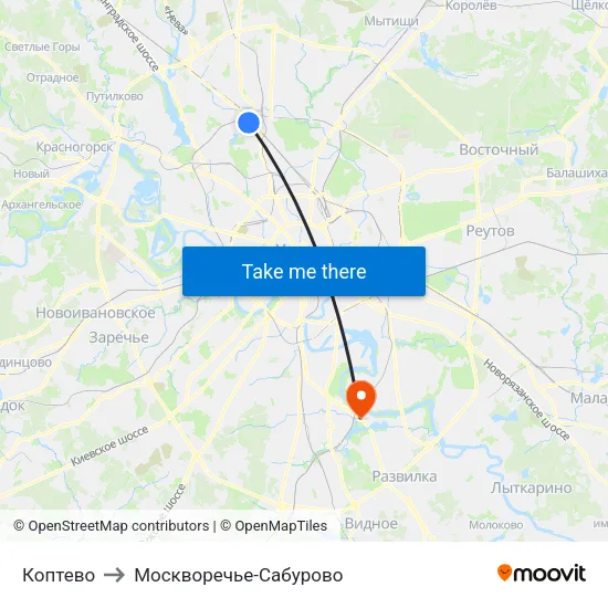 Коптево to Москворечье-Сабурово map