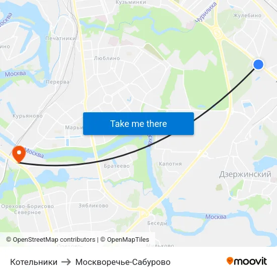 Котельники to Москворечье-Сабурово map