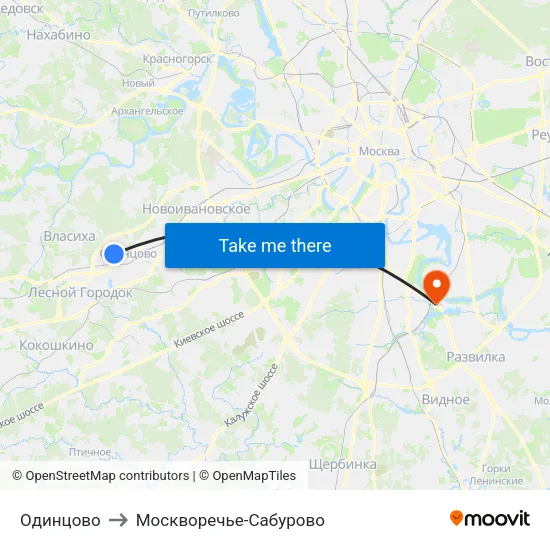 Одинцово to Москворечье-Сабурово map