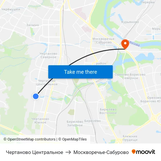 Чертаново Центральное to Москворечье-Сабурово map