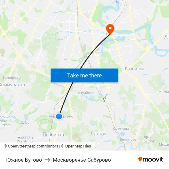 Южное Бутово to Москворечье-Сабурово map