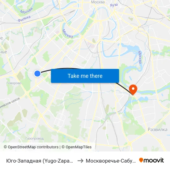Юго-Западная (Yugo-Zapadnaya) to Москворечье-Сабурово map
