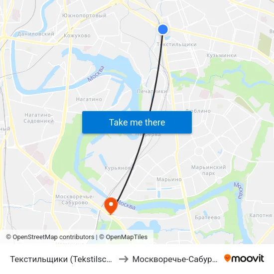 Текстильщики (Tekstilschiki) to Москворечье-Сабурово map