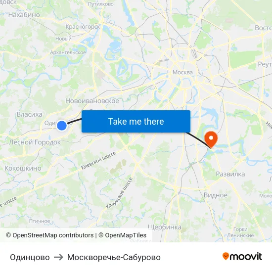 Одинцово to Москворечье-Сабурово map