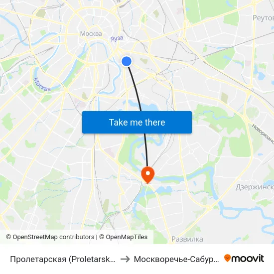 Пролетарская (Proletarskaya) to Москворечье-Сабурово map