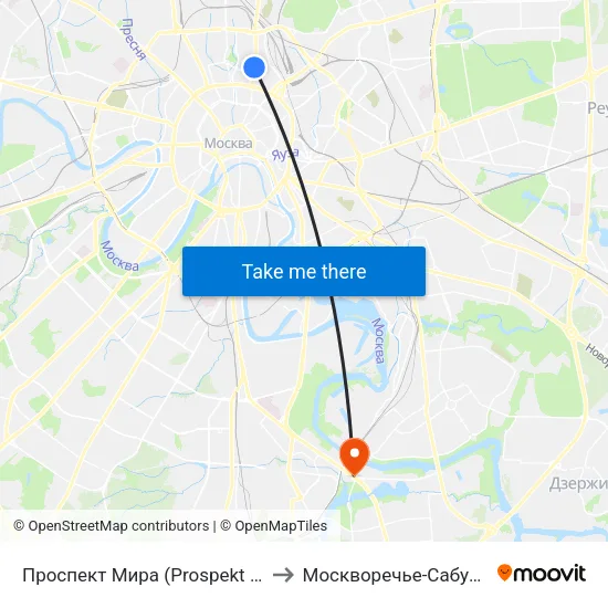 Проспект Мира (Prospekt Mira) to Москворечье-Сабурово map
