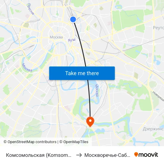 Комсомольская (Komsomolskaya) to Москворечье-Сабурово map