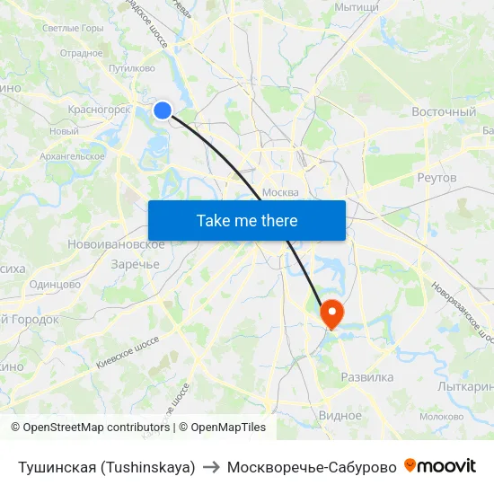 Тушинская (Tushinskaya) to Москворечье-Сабурово map