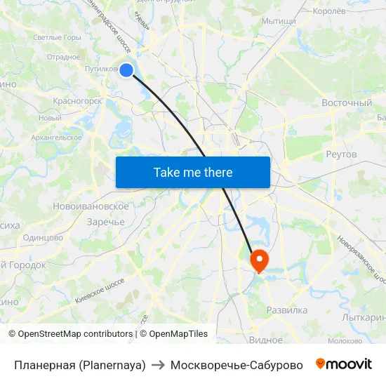 Планерная (Planernaya) to Москворечье-Сабурово map