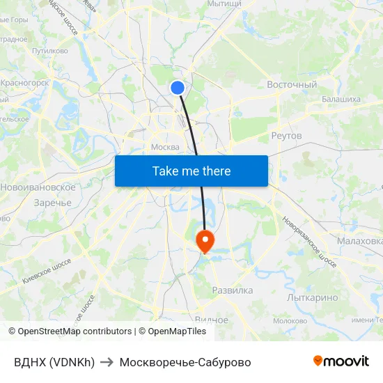 ВДНХ (VDNKh) to Москворечье-Сабурово map