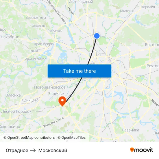 Отрадное to Московский map