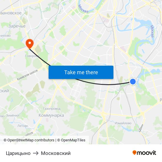 Царицыно to Московский map