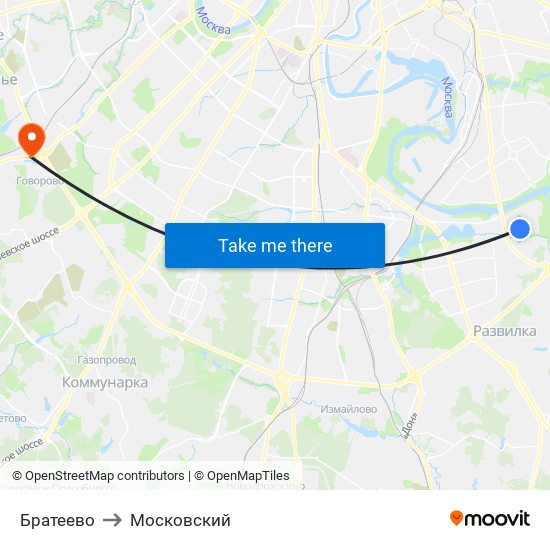 Братеево to Московский map