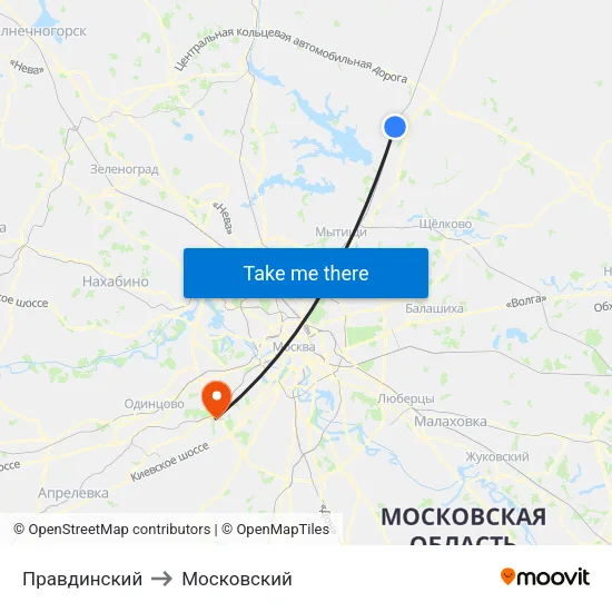 Правдинский to Московский map