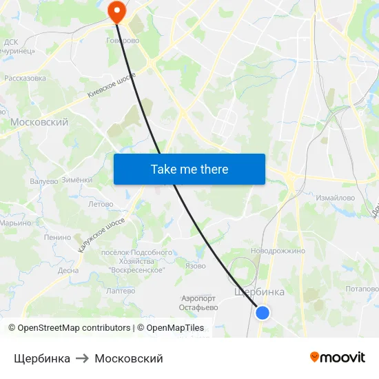 Щербинка to Московский map