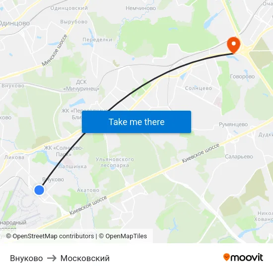 Внуково to Московский map