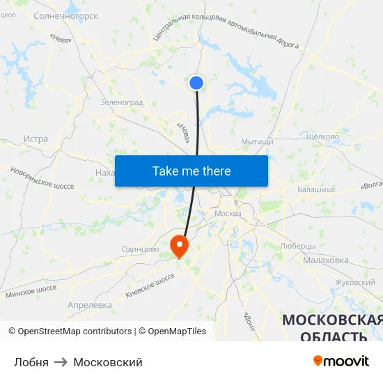 Лобня to Московский map