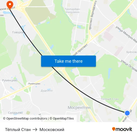 Тёплый Стан to Московский map