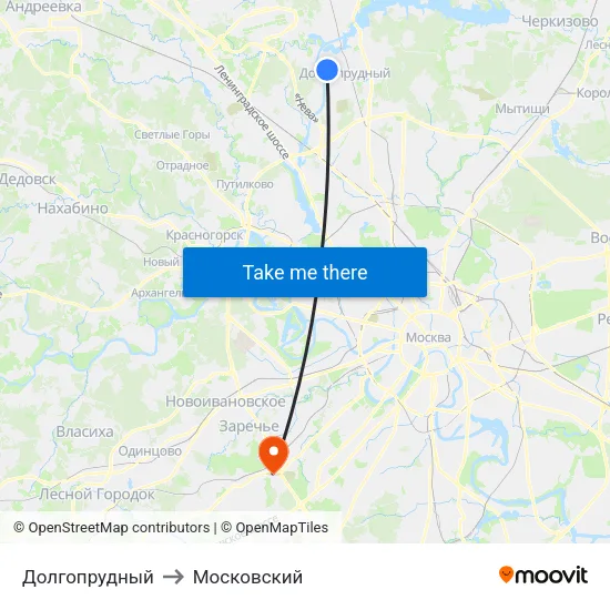 Долгопрудный to Московский map
