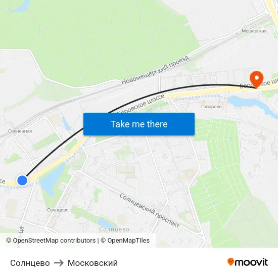 Солнцево to Московский map