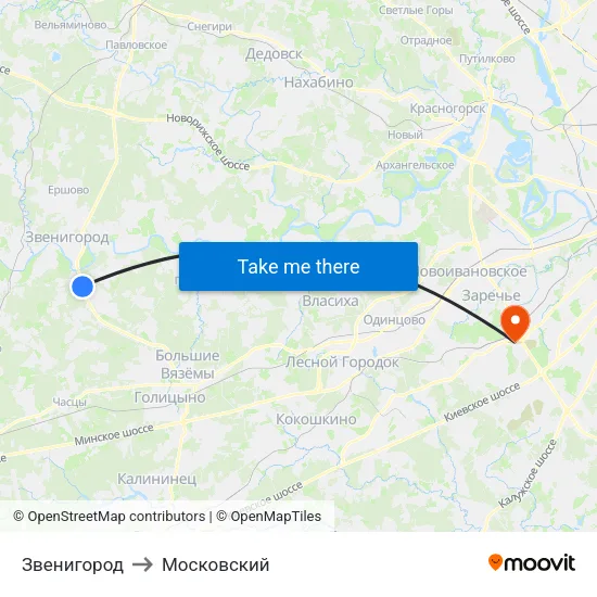 Звенигород to Московский map
