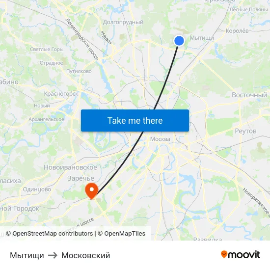 Мытищи to Московский map