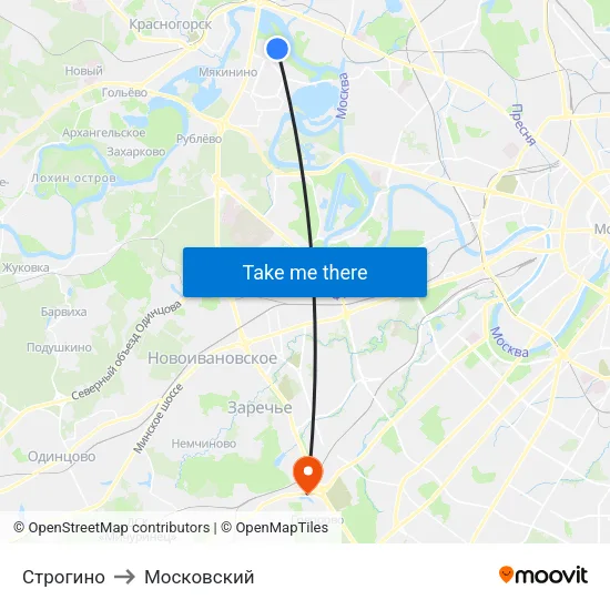 Строгино to Московский map