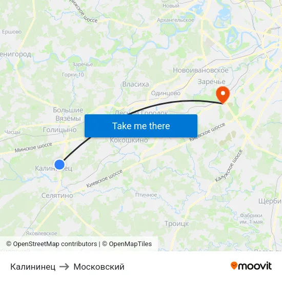 Калининец to Московский map
