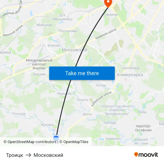 Троицк to Московский map