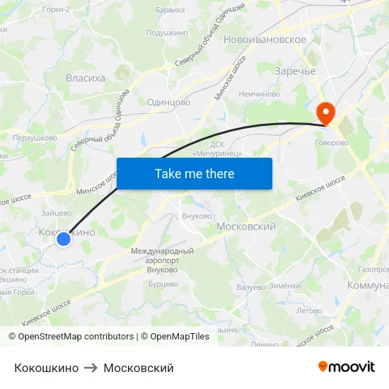 Кокошкино to Московский map
