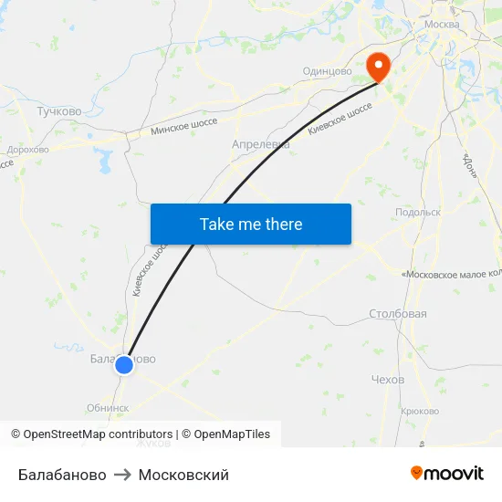 Балабаново to Московский map