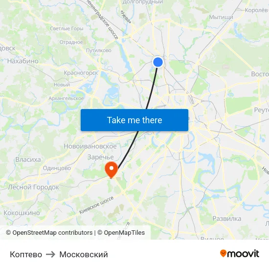 Коптево to Московский map