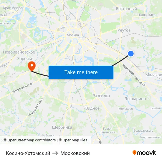 Косино-Ухтомский to Московский map