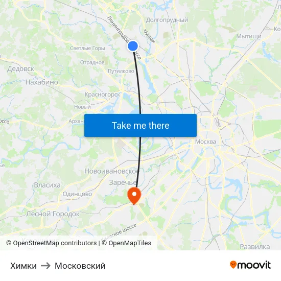 Химки to Московский map