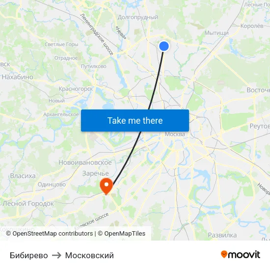 Бибирево to Московский map