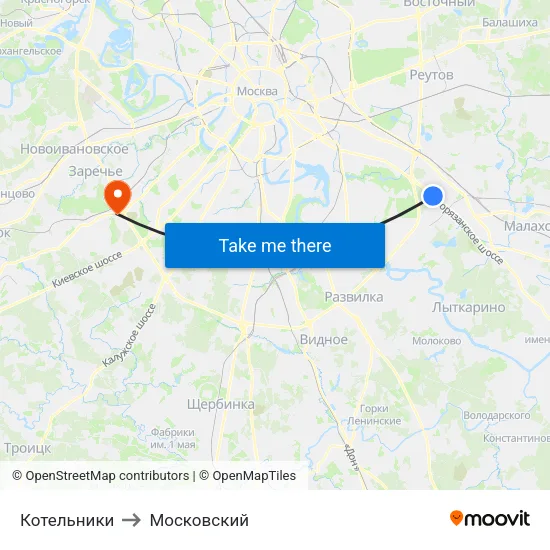 Котельники to Московский map