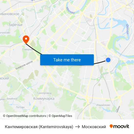 Кантемировская (Kantemirovskaya) to Московский map