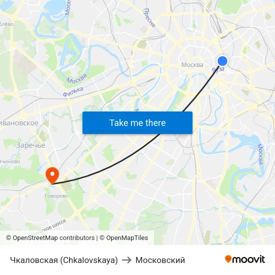 Чкаловская (Chkalovskaya) to Московский map