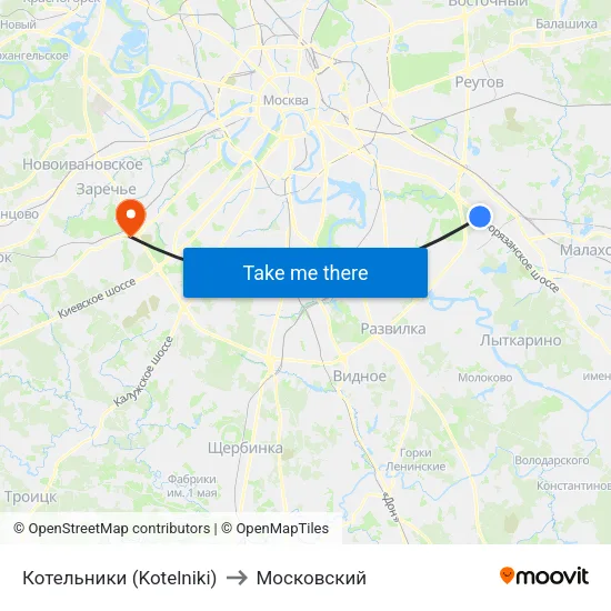 Котельники (Kotelniki) to Московский map