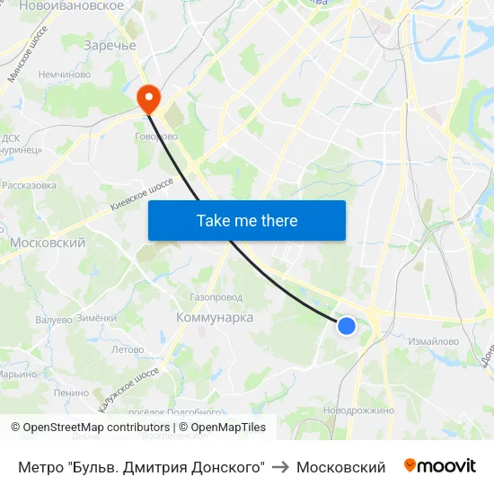 Метро "Бульв. Дмитрия Донского" to Московский map