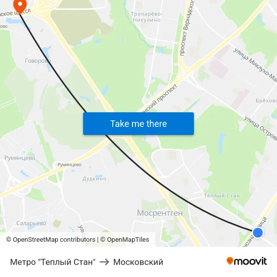 Метро "Теплый Стан" to Московский map