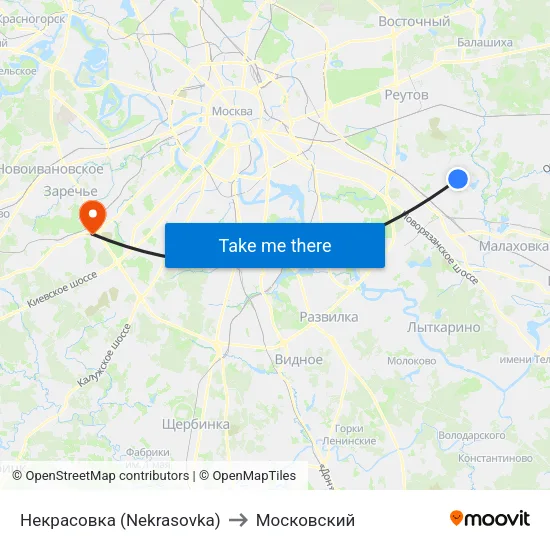 Некрасовка (Nekrasovka) to Московский map