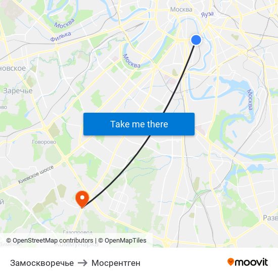 Замоскворечье to Мосрентген map