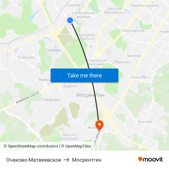 Очаково-Матвеевское to Мосрентген map