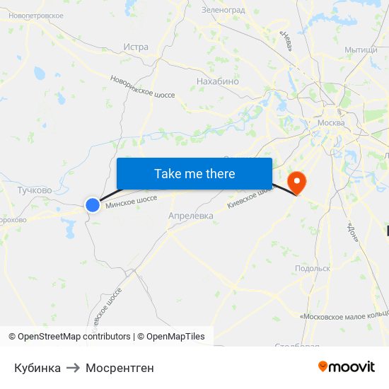 Кубинка to Мосрентген map