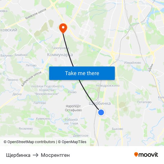 Щербинка to Мосрентген map