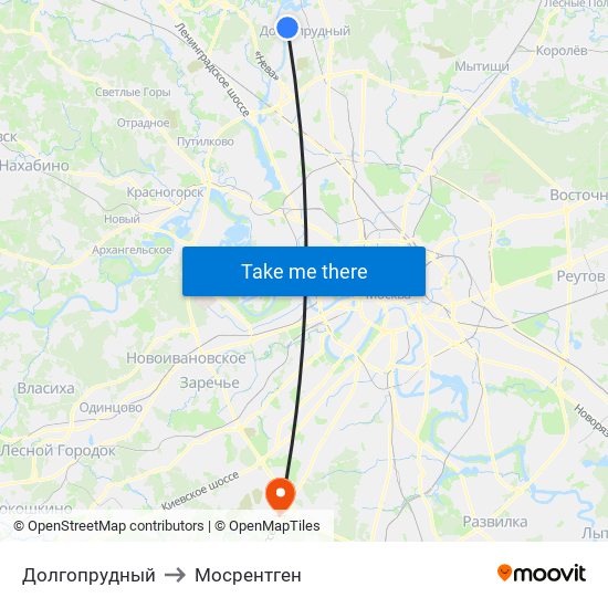 Долгопрудный to Мосрентген map