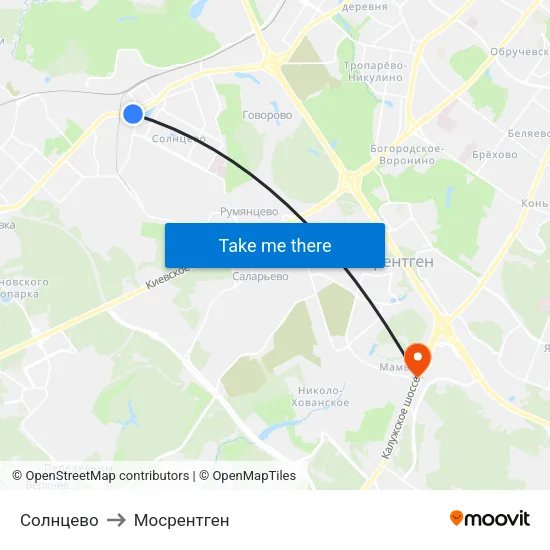 Солнцево to Мосрентген map